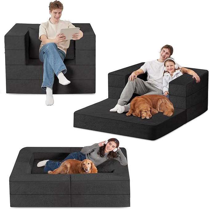 Futon Sofa Bed with Pillow, 3-in-1 Sleeper Sofa Bed with Removable Cover