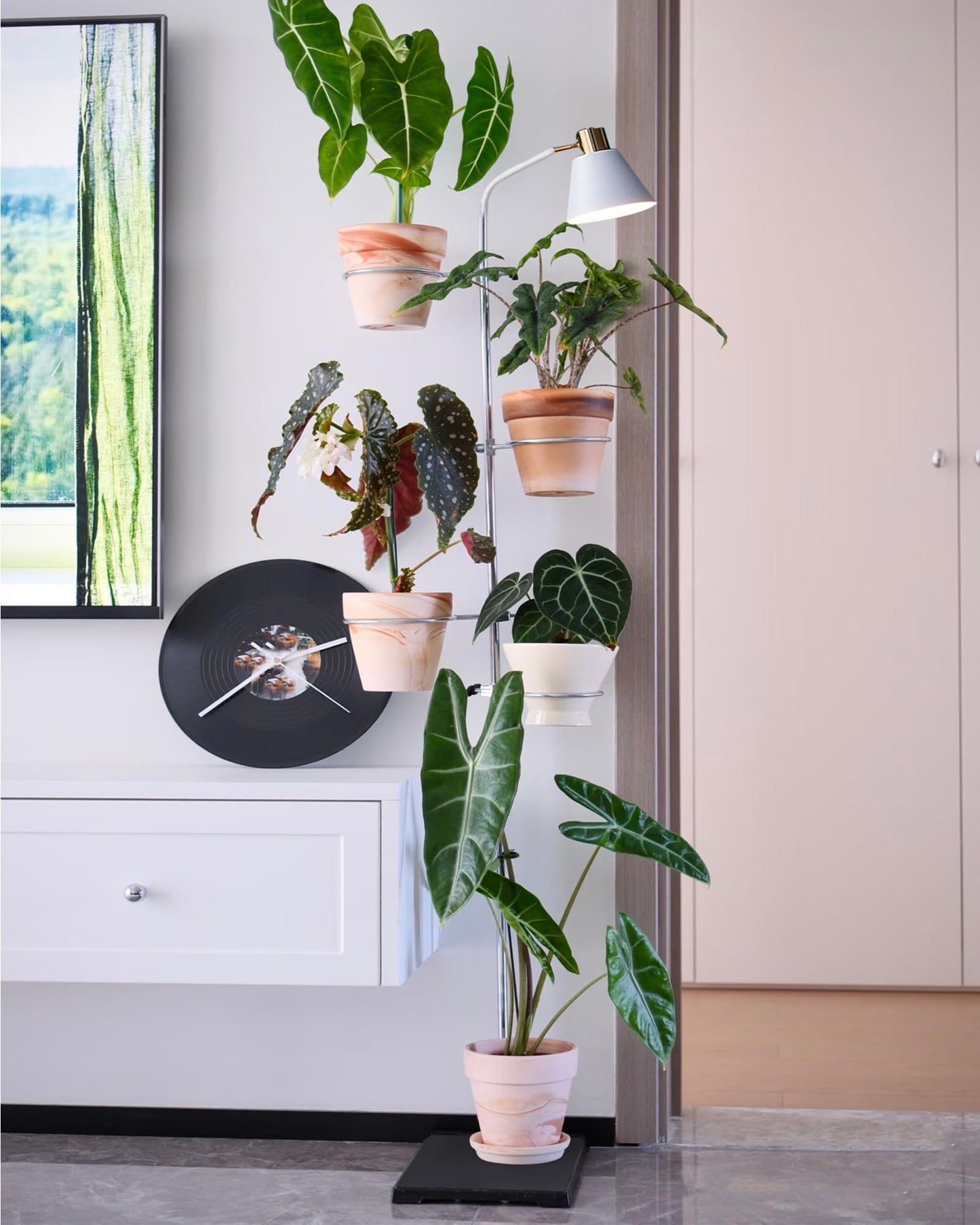 Adjustable Plant Shelf for Plant Stands - 5 Pack Flower Stand for Lamp Post, Plant Stands, Balcony Rail, Metal Plant Stand Indoor Outdoor Fits Poles Under 2cm in Diameter (Plant Holder 9/11/12cm)