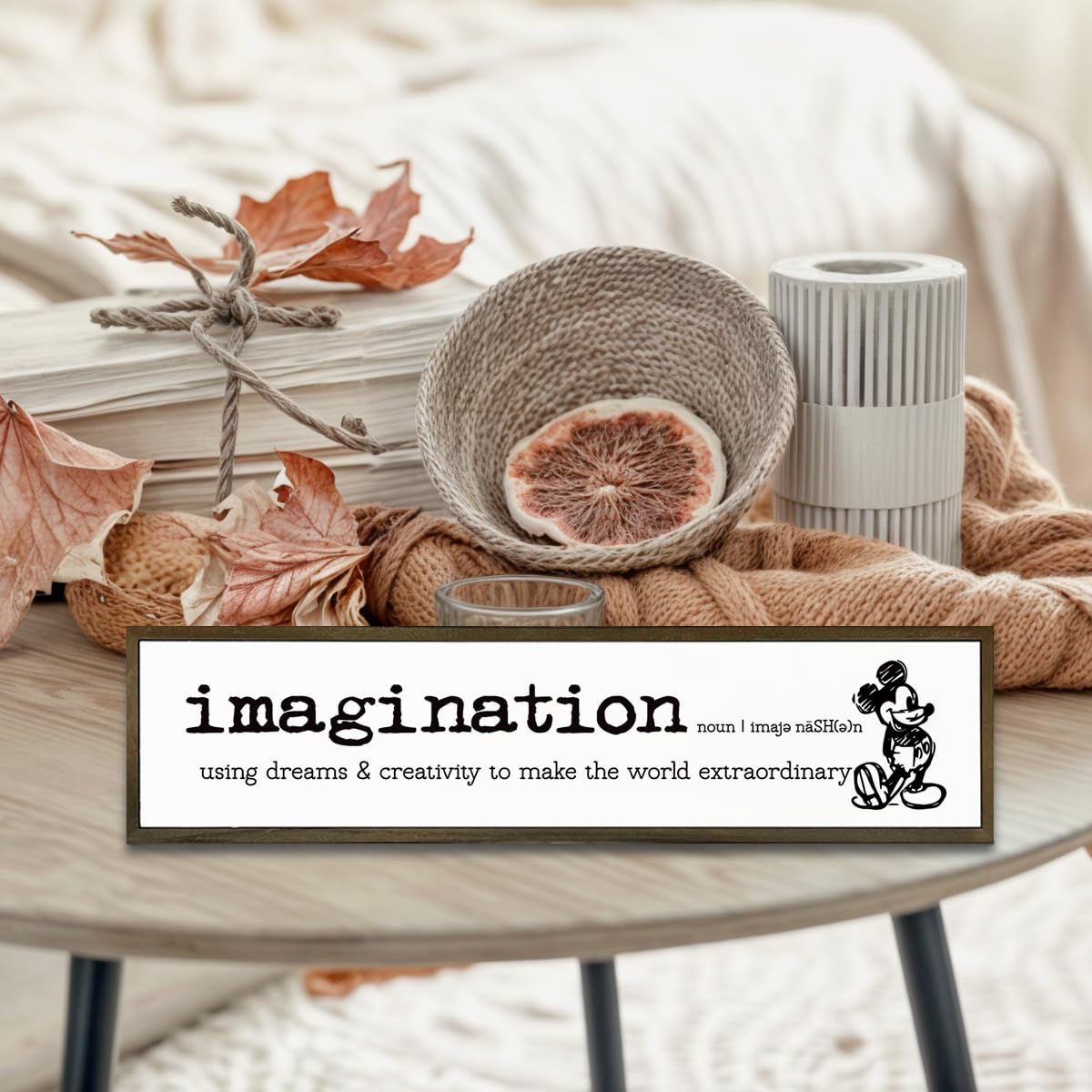 Inspirational Wood Sign, Desk Decor Signs, Farmhouse Decor for Table Shelf, Motivational Wall Decoration for Home Bedroom Office Classroom, Hanging Framed Wood Signs, Imagination Signs