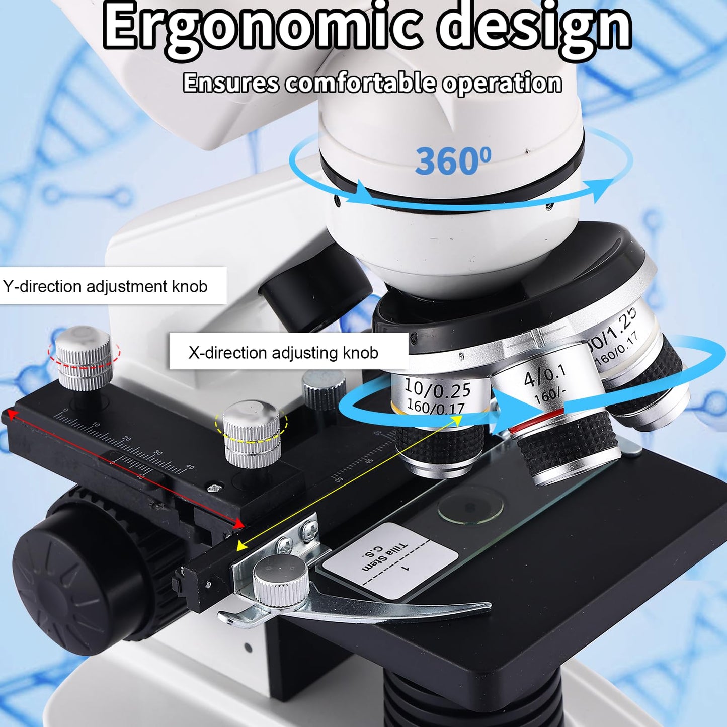 Binocular Microscope Magnification 40X-2500X, WF10x/25x Eyepieces, Dual LED Illumination, Suitable for Schools Home Labs Educational Adult Microscope