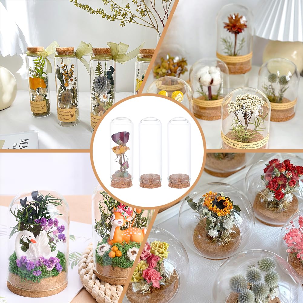 BENECREAT 20Pcs Dome Decorative Jars, 1.2x3.4inch Glass Display Dome Cloche Glass Bell Jar with Cork Base for Flower Storage, Specimens, Crafts Decorations