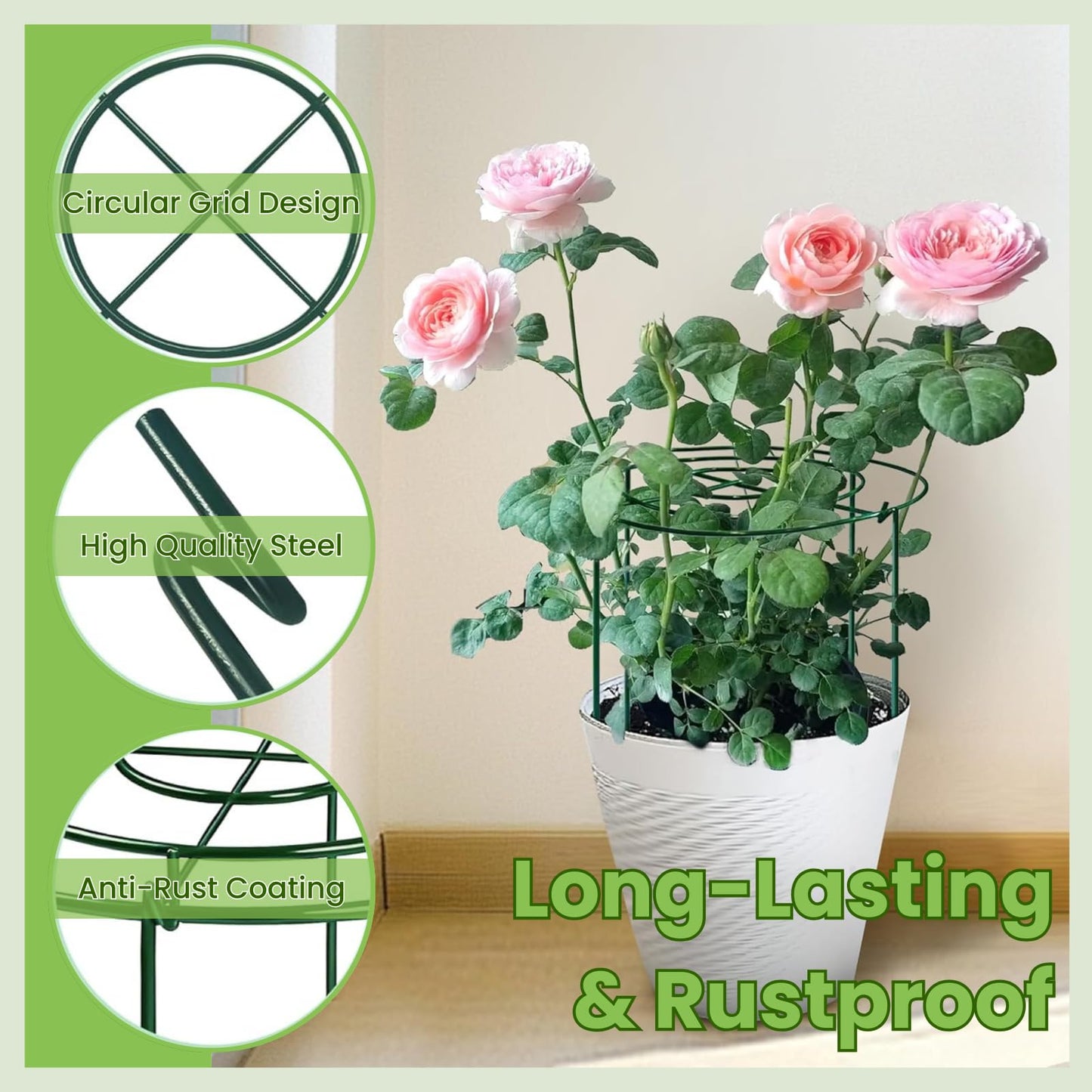Lancisism 8 Pack Peony Cages and Supports - Heavy Duty Grow Through Metal Plant Support for Outdoor Plants - Plant Support Frame Ring for Rose Tomato Hydrangea Sage Strawberry 12" D x 16" H