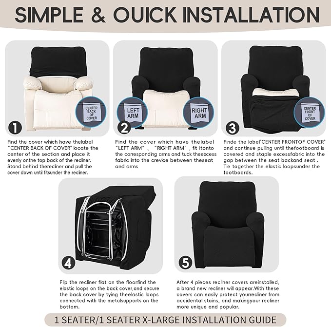 Recliner Chair Covers, 4-Piece Stretch Geometric Strokes Jacquard Reclining