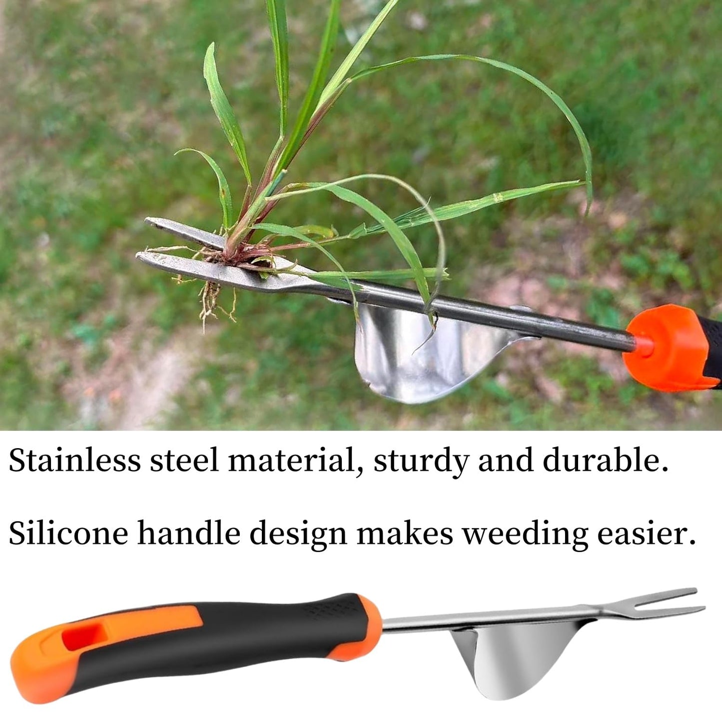 ANGKMA Weed Puller Tool, New Garden Weeder Tool Stainless Steel Hand Weeder Tool,4 Teethes Dual Purpose Weed Remover Tool Weeding Tools for Gardening(2PCS)