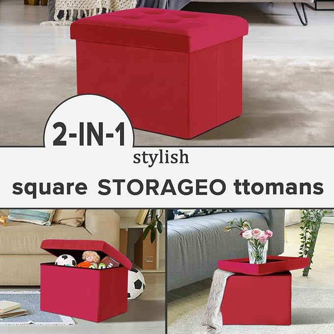 LINMAGCO Storage Ottoman Folding Foot Stool Velvet Foot Rest