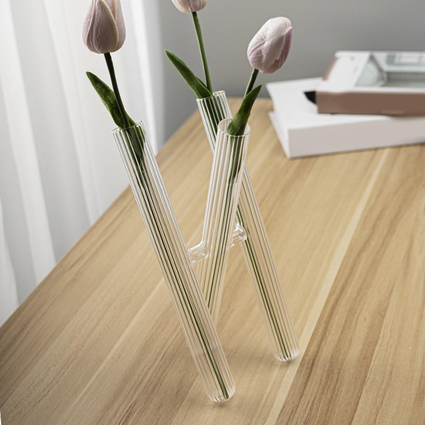 3/4 Striped Glass Test Tube Vases for Flowers Arrangements Plant Terrariums for Hydroponic Plant Holder Home Decors Floral Arrangement Vases
