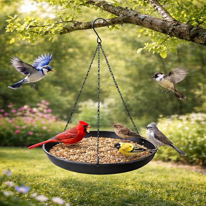Hanging Bird Bath for Outdoors, 2-Pack Metal Bird Bath & Water Feeder with 2 Shallow Bowls (9.8” & 11.8”), Hummingbird Bath for Wild Birds, Garden, Patio and Yard Decor (9.8IN-1PACK)