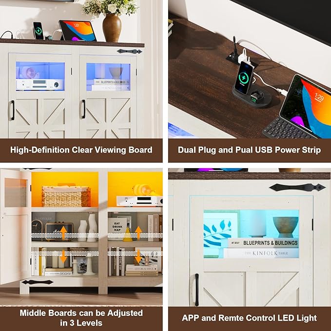 64" Large LED Farmhouse TV Stand