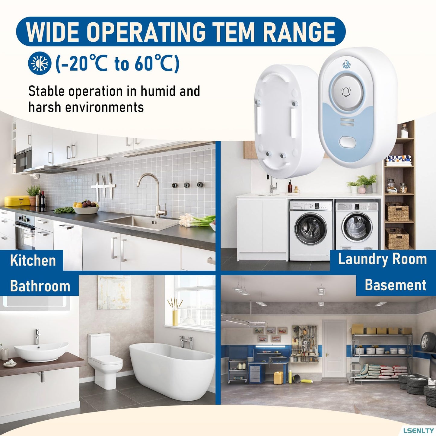LSENTLY Water Leak Detector Supports 5 Years Standby Time, LED Indicator & 100dB Leak Alarm & Low Battery Reminder Water Alarm, IP66 Waterproof for Home Tub Sinks Washer (Cannot Connect Wi-Fi)