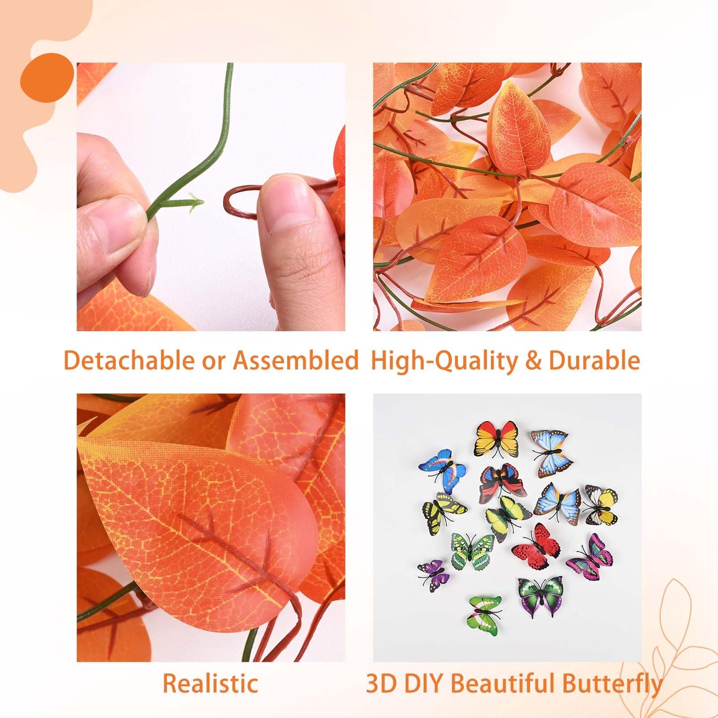 BLEUM CADE Fake Hanging Plants, 2pcs Artificial Hanging Plant, Faux Orange Vines Hanging Plant for Wall Home Living Room Indoor Outdoor Fall Decor (No Baskets)