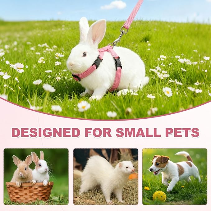 Rabbit Harness and Leash, Escape Proof Bunny Cat Leash Small Animal Harness Soft Adjustable Buckle(2Pcs, Grass Green/Sapphire) for Bunny Kitten Cats Puppies Walking Hiking
