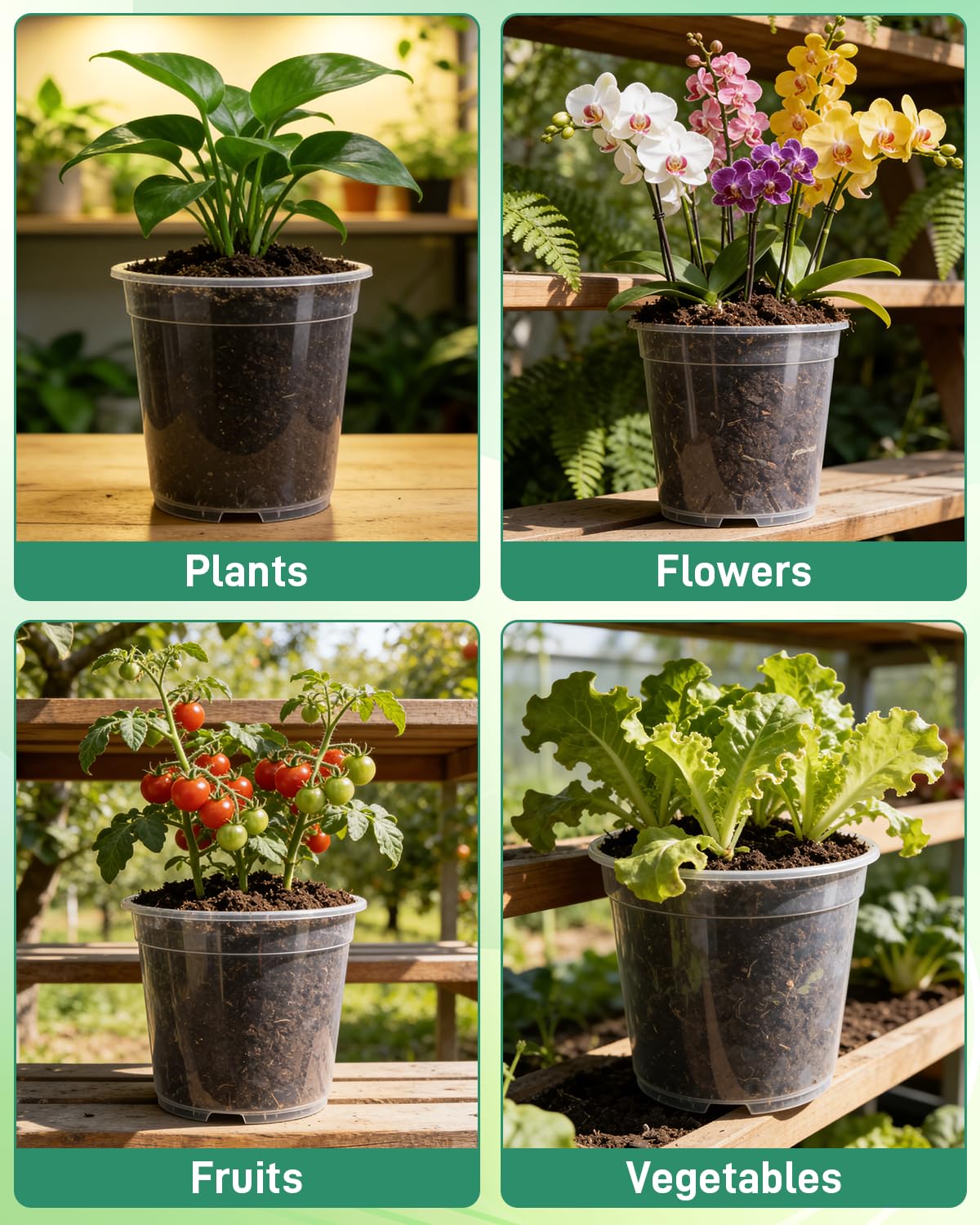 Biotolot 6 Pack Clear Nursery Pots with Drainage 9.5/8/7.5/6.7/5/4.5 Inch Nursery Pots with Saucers Transparent Seedling Pots Including Plant Labels Seed Starting for Indoor Outdoor Home Gardening