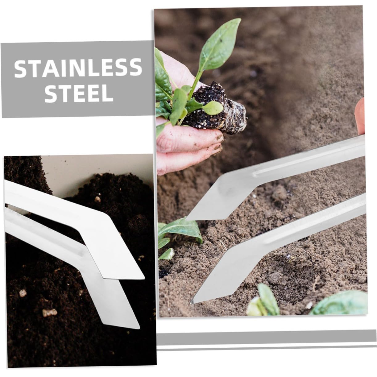 CAXUSD 2pcs Stainless Steel Plant Transplanting Tongs Handheld Removal Tool for Delicate Plants Convenient Gardening