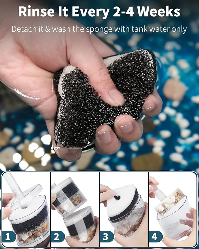 Pawfly Aquarium Corner Sponge Filter Quiet Small Fish Bio Foam Filter with Natural Stones Gravels and Ceramic Rings for Betta Fry Shrimp Fish Tanks up to 50 Gallons (Air Pump Not Included)