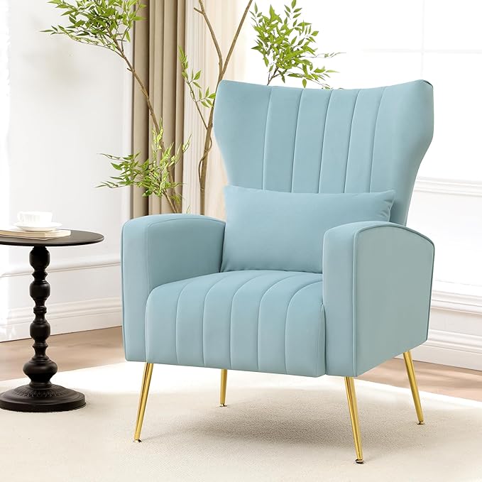 Modern Accent Chairs Set of 2 Upholstered Living Room Chairs, High Back Arm