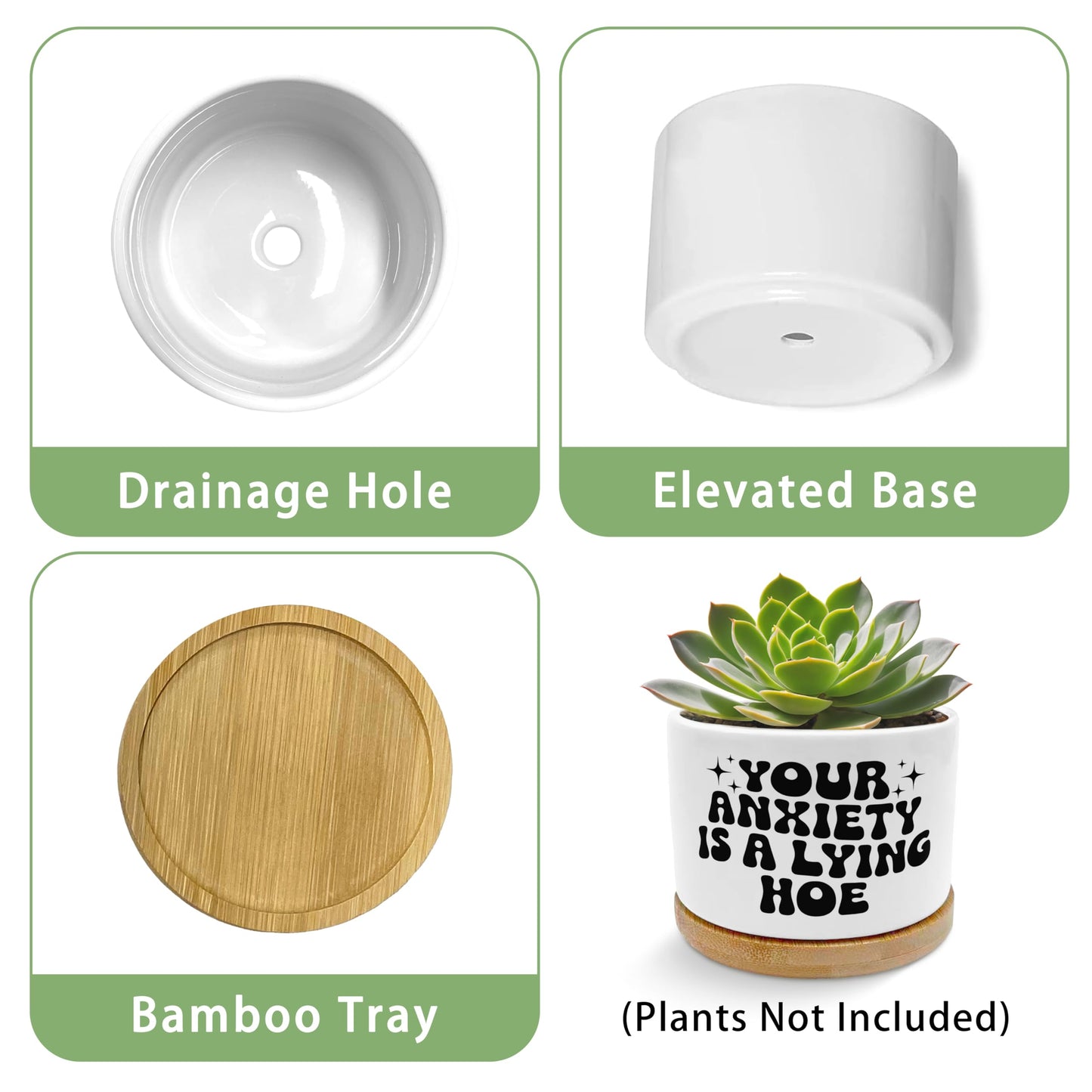 EVIHCG Funny Mental Health Planter Pots, Anti Anxiety Gifts for Women, Your Anxiety is Lying Inspirational Ceramic Succulent Plant Flower Planters for Home Office Desk Table Shelf(No Plants)
