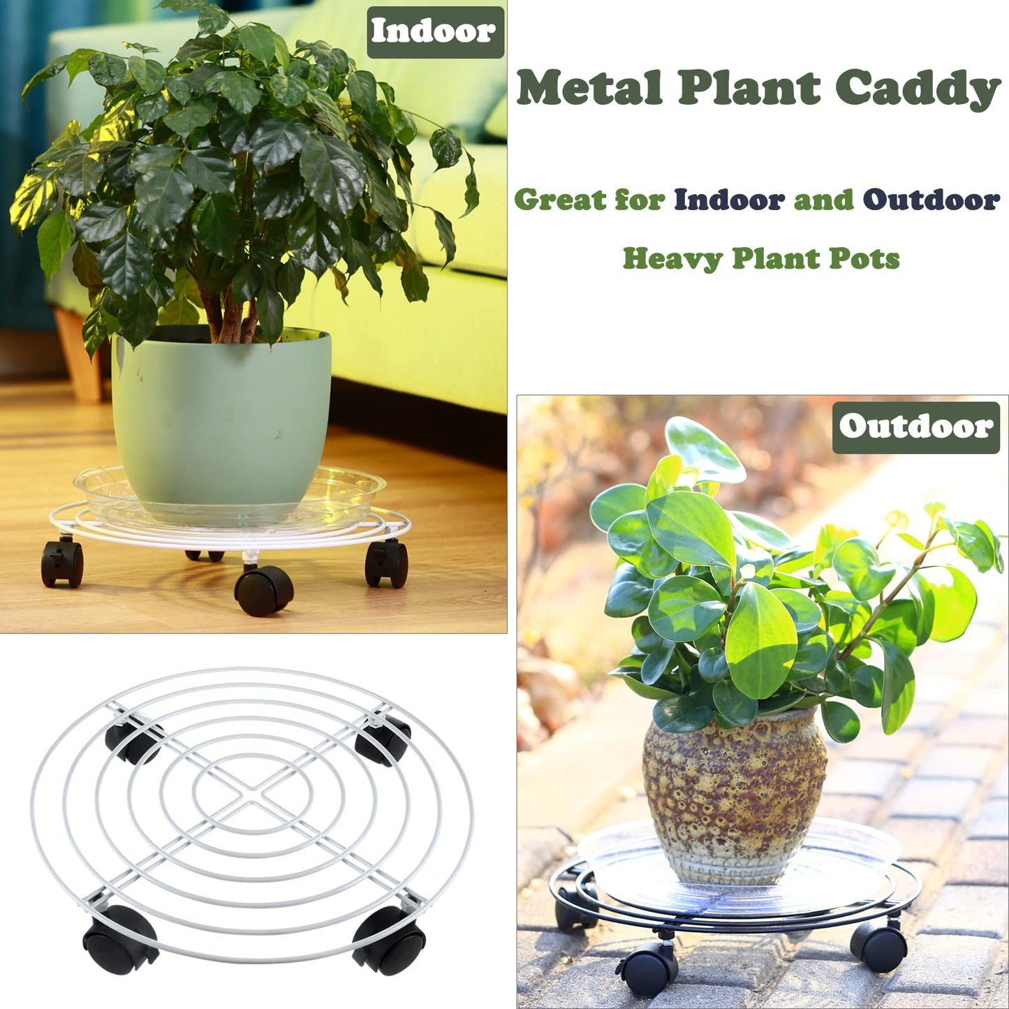 3 Packs Large Metal Plant Caddy with Wheels 13" Heavy-Duty Wrought Iron Rolling Plant Stands with Casters Plant Dolly Plant Roller Base for Indoor and Outdoor Plant Pot Movers Saucers White