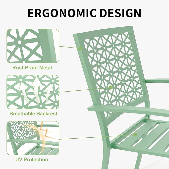GarveeTech 3 PCS Outdoor Bistro Set, Stackable Modern Metal Steel Table and