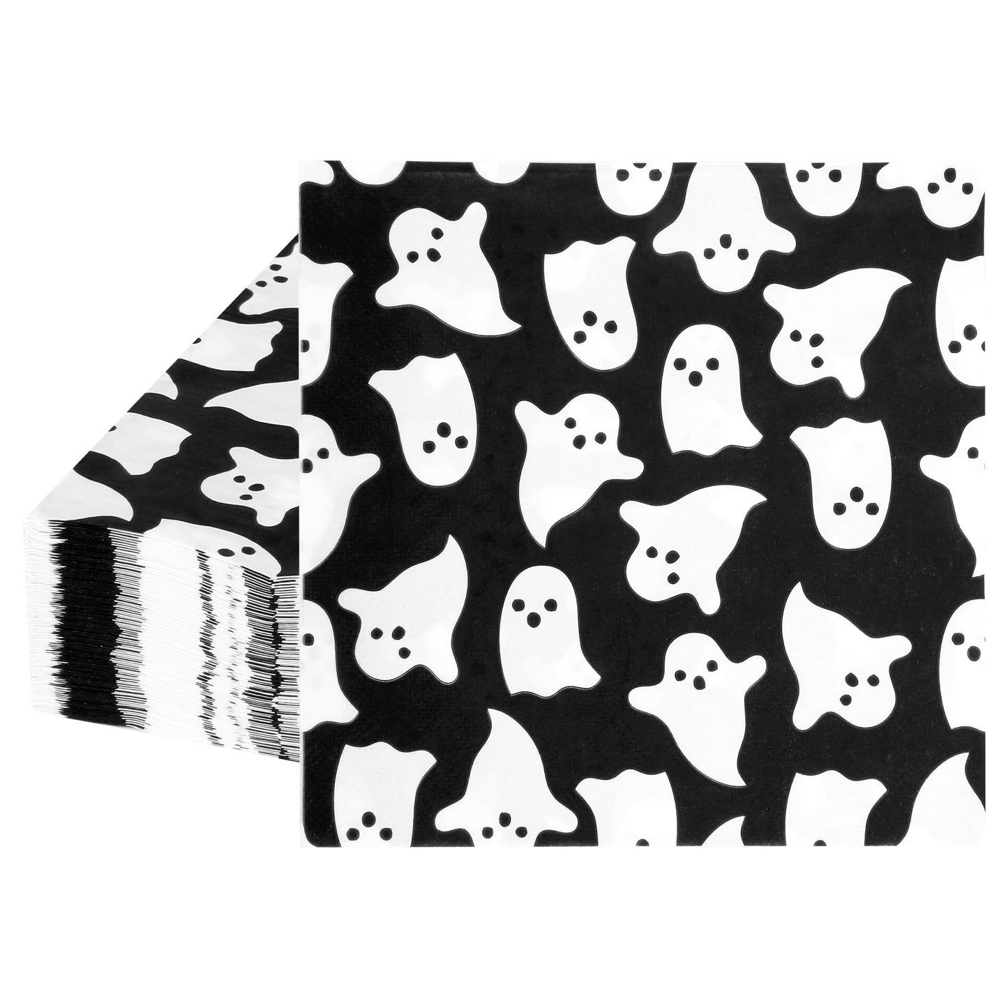 100Pcs Halloween Ghost Paper Napkins Black White Spooky Boo Disposable Luncheon Napkin Ghosts Party Hand Towel for Birthday Baby Shower Party Supplies Table Decoration