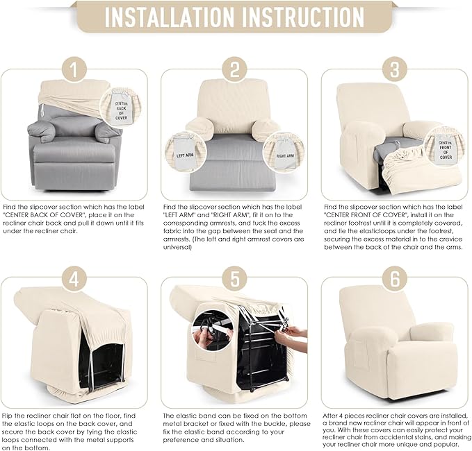 TAOCOCO Oversized Recliner Chair Covers, 1 Seater Streach Recliner Covers Soft