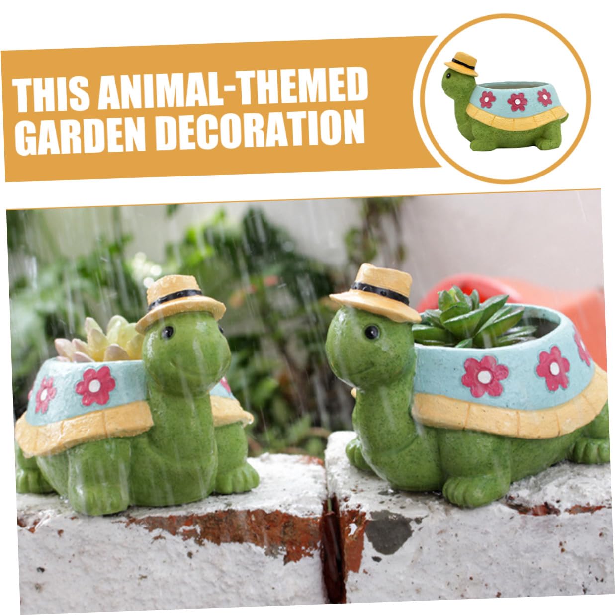 Lurrose Resin Turtle Succulent Planter with Drainage Cute Cartoon Small Flower Pot for Indoor and Outdoor Garden Decor Decorative Plant Holder for Desk Windowsill Bookshelf