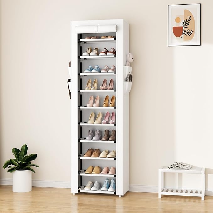 ROJASOP Shoe Rack with Covers 10 Tier Large Shoe Organizer Tall Shoe Closet