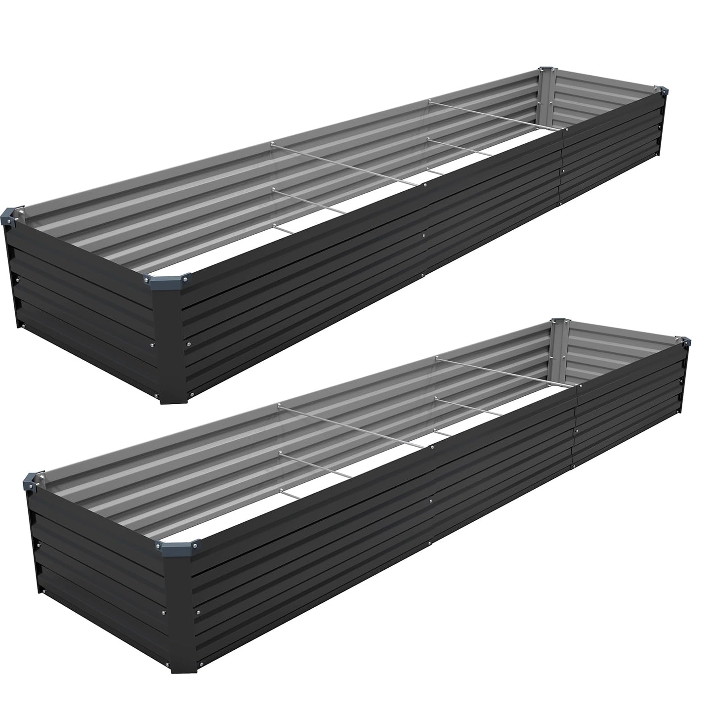 ZUNUDA 12×2×1FT(2PCS) Galvanized Raised Garden Bed Kit Metal Planter Boxes,Large Outdoor Planters Garden for Planting Vegetables,Flowers,Herbs -Black