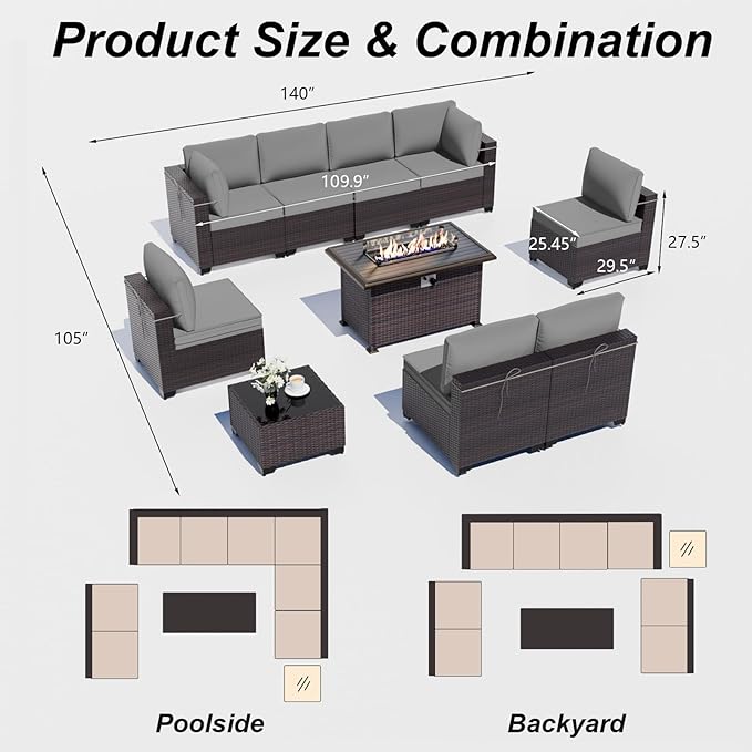 ALAULM 10 Pieces Patio Furniture Set