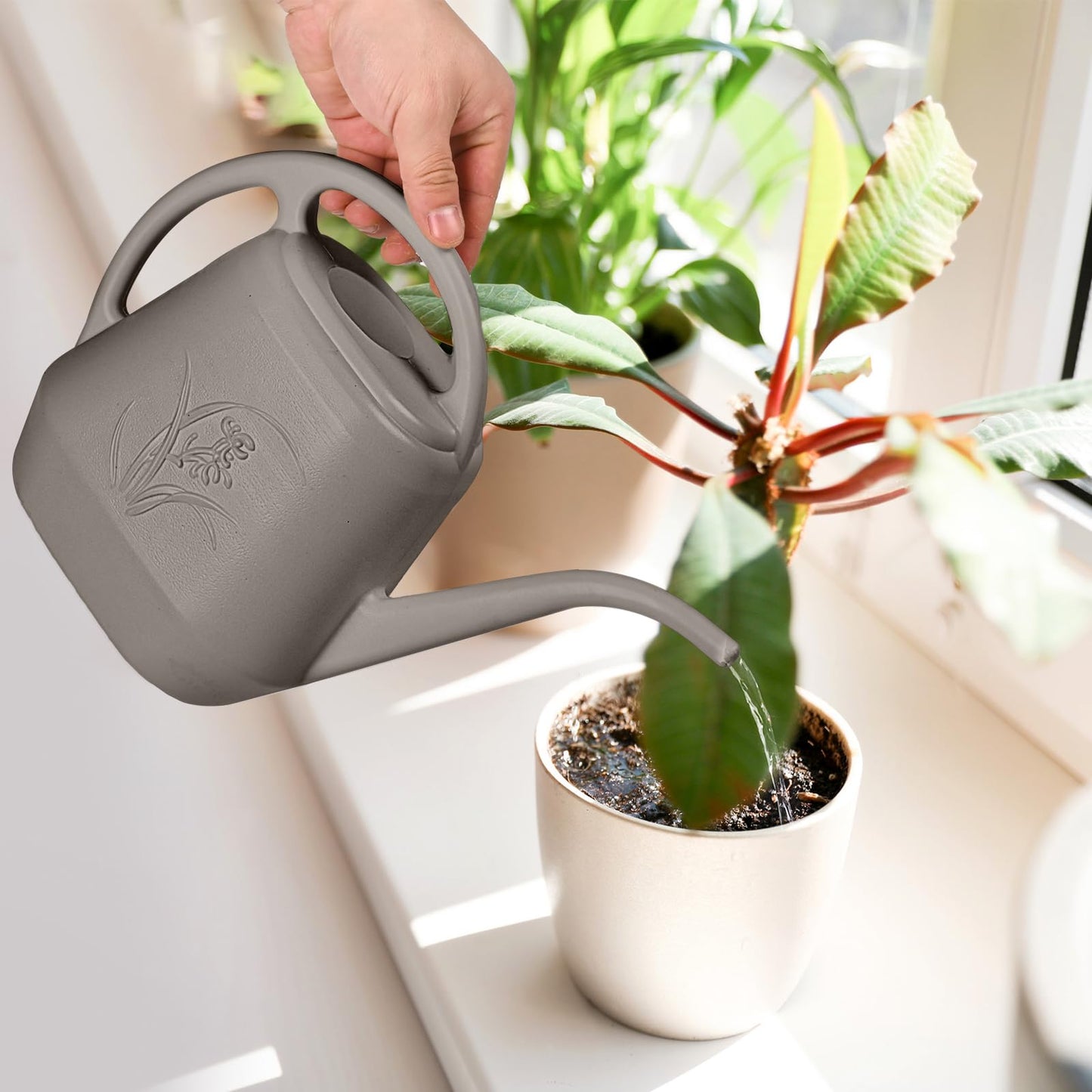 TTAOE GN Plastic Watering Can - for Indoor and Outdoor Plant - 1/2 Gallon - Coffee Color