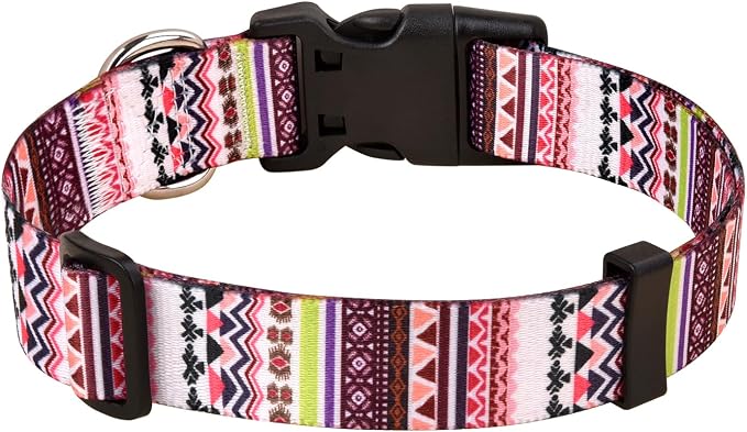 MarukoPet Dog Collar and Leash Set, Adjustable for Small Medium Large Dogs Puppy, Cute Design with Bohemia Floral Tribal Geometric Patterns Boys Girls Dog Collar(Pink Bohemia Set,XS)