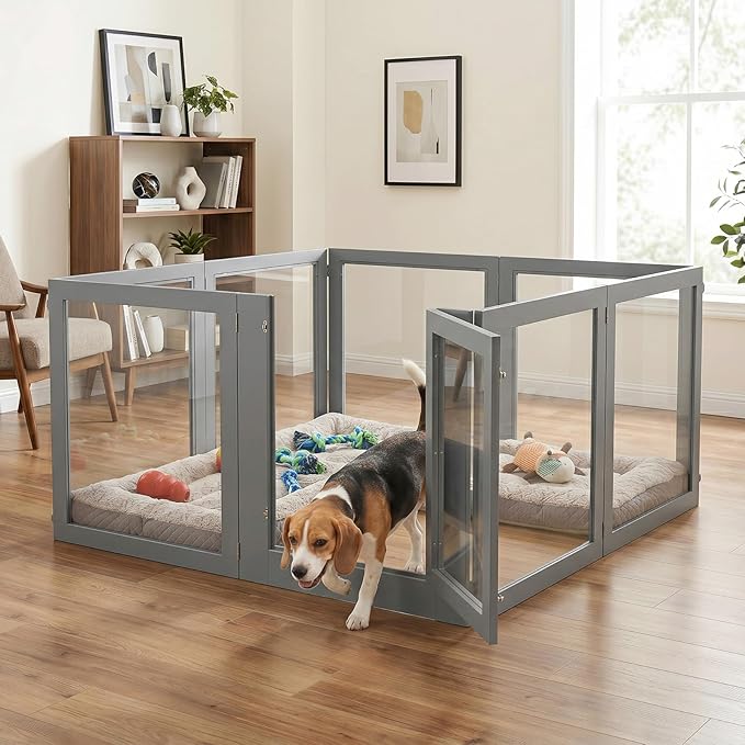 Heavy Duty Clear Acrylic Dog Playpen for Small/Medium Pets β 32" High Clear Pet Pen with Sturdy Metal Frame, Walk-in Kennel, Expandable Indoor & Outdoor Pet Play Yard