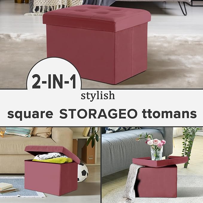 LINMAGCO Storage Ottoman Folding Foot Stool Velvet Footrest