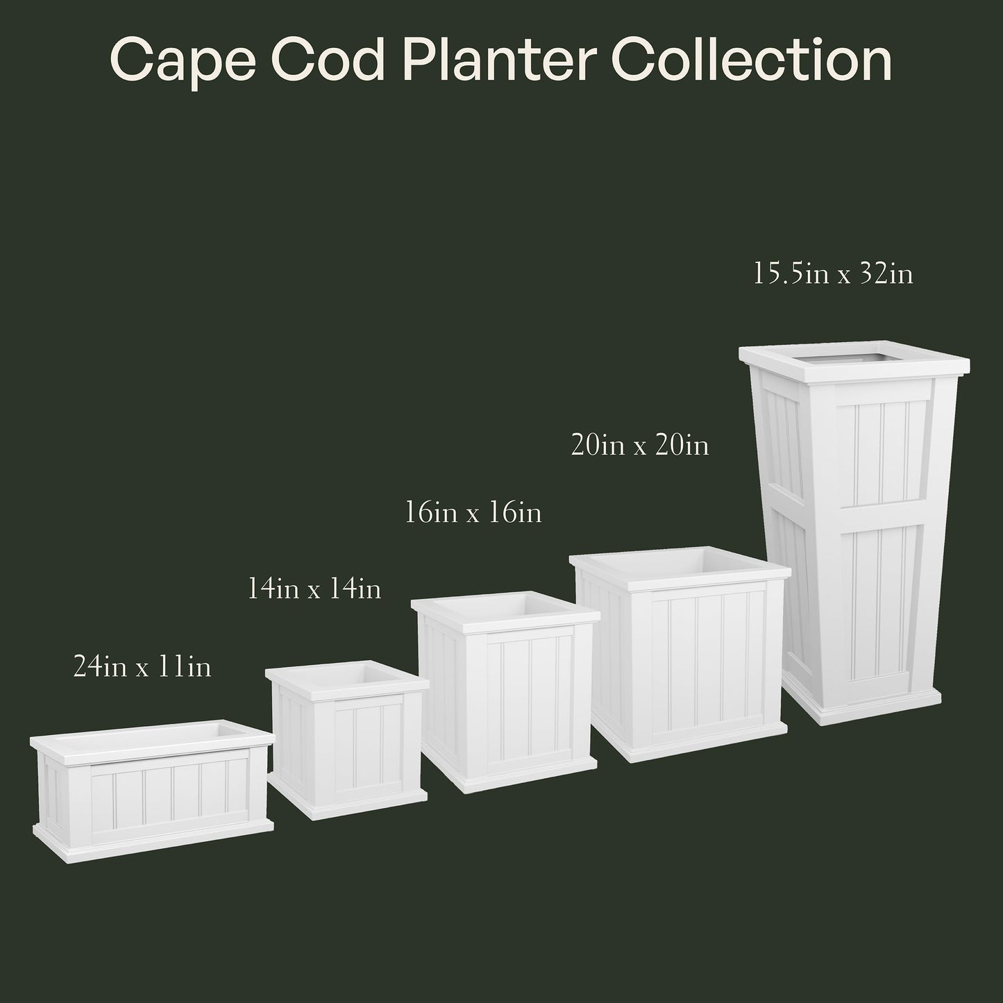 Mayne 4838-W Cape Cod 20x20 Square Polyethylene Planter, 20" x 20", White