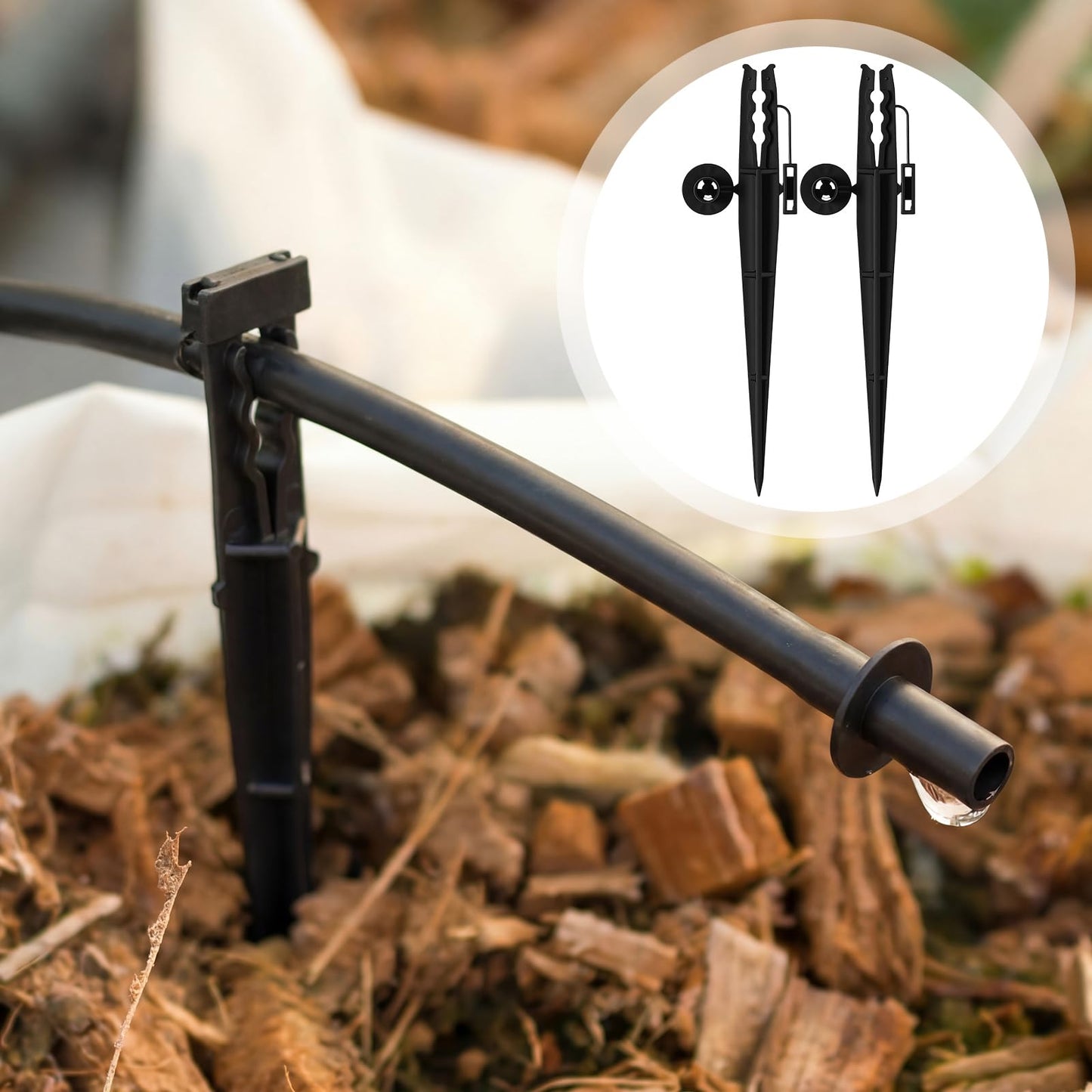Afarnook 50 Pcs Irrigation 1/4" Tubing Stake with Bug Cap Diffuser and Locking Cap Black Irrigation Support Stakes Drip Stakes Tubing Hose Stake for Micro Sprinkler Gardens Supplies