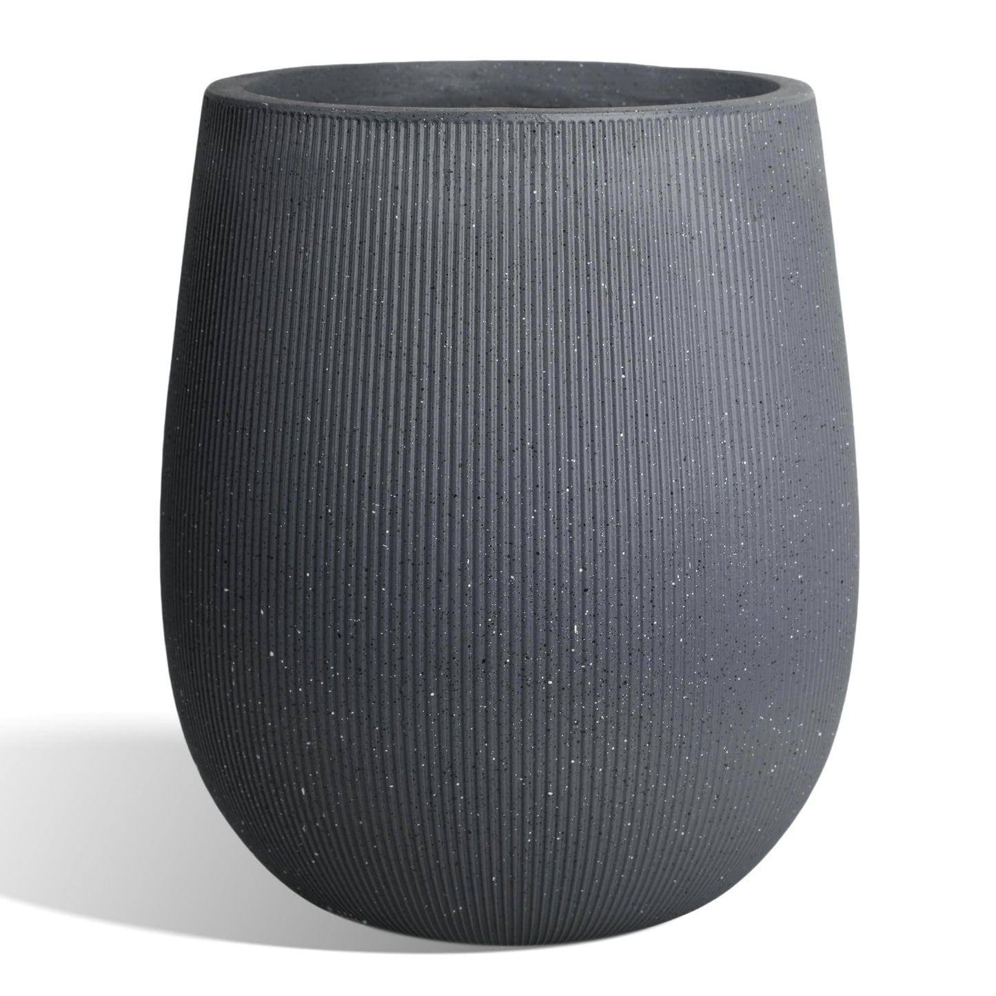 Worth Garden Large Dark Gray Round Planter, 12.5" x 18.5" Lightweight Magnesium Oxide Cement Plant Pot with a Striped Textured Finish, Raised Pattern Concrete Look, Drainage Hole, Indoor & Outdoor