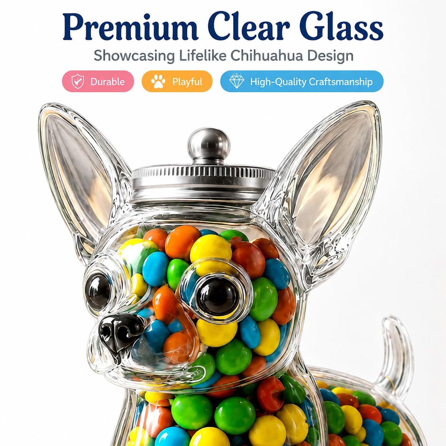 BQFLY Chihuahua Gifts Dog Cookie Jar Cute Candy Treat Container Unique Goose Jars Dachshund Fun Dish Glass Cat Turtle Candy-Shaped Containers Animal Airtight with Lid Snack Bean Storage Bottle