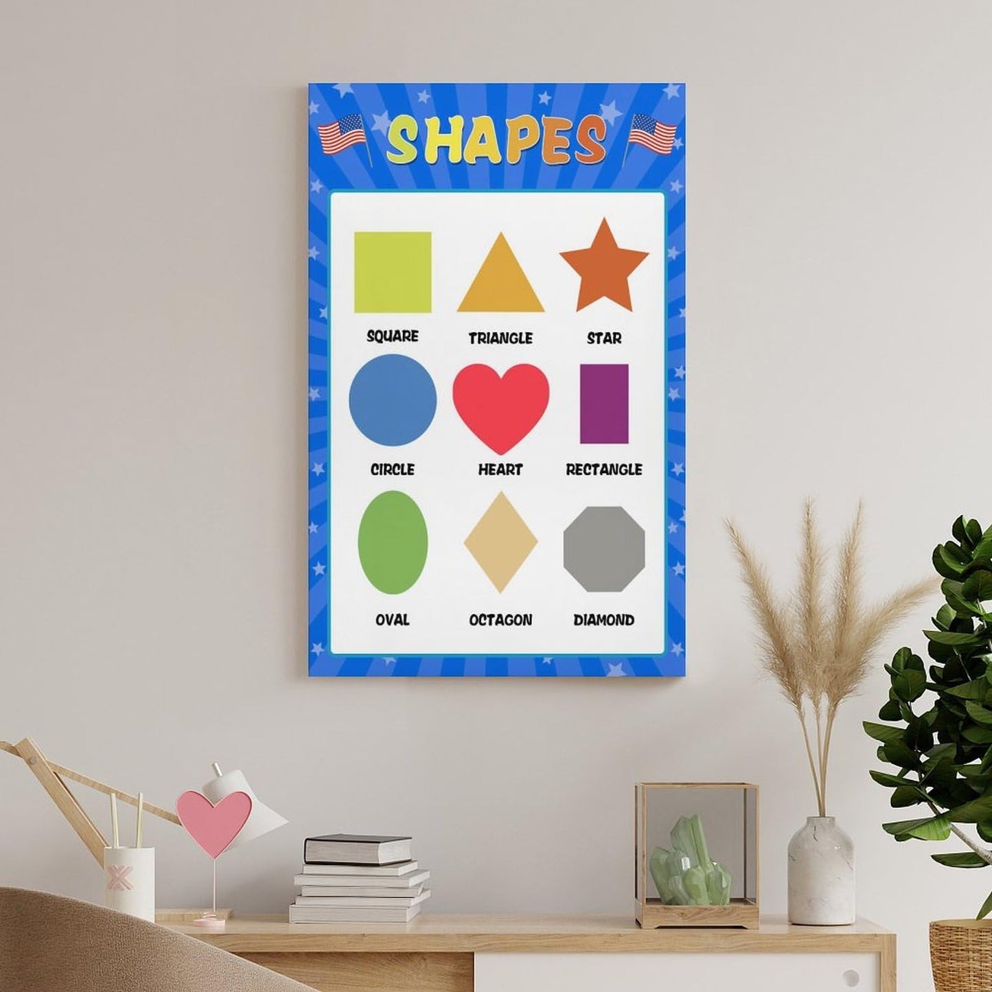 LINWDSB Shapes Posters for Classroom Wall, Shapes Learning Poster Wall Decor for Classroom Nursery Kids Room Playroom Preschool Decor Unframe style-6 12x18inch(30x45cm)