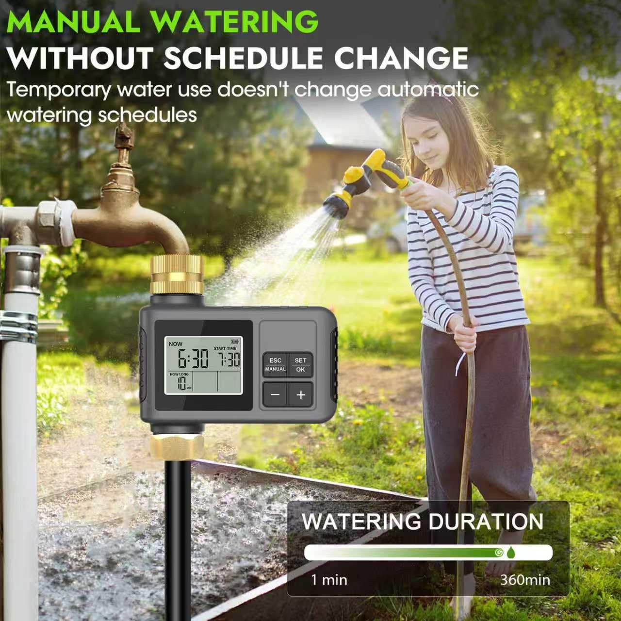 120 Ft Drip Irrigation System with Smart Water Timer – Automatic Garden Watering Kit with Solid Brass Metal Connectors, 360° Adjustable Nozzles & Bendable Tubing for Garden, Greenhouse & Lawn