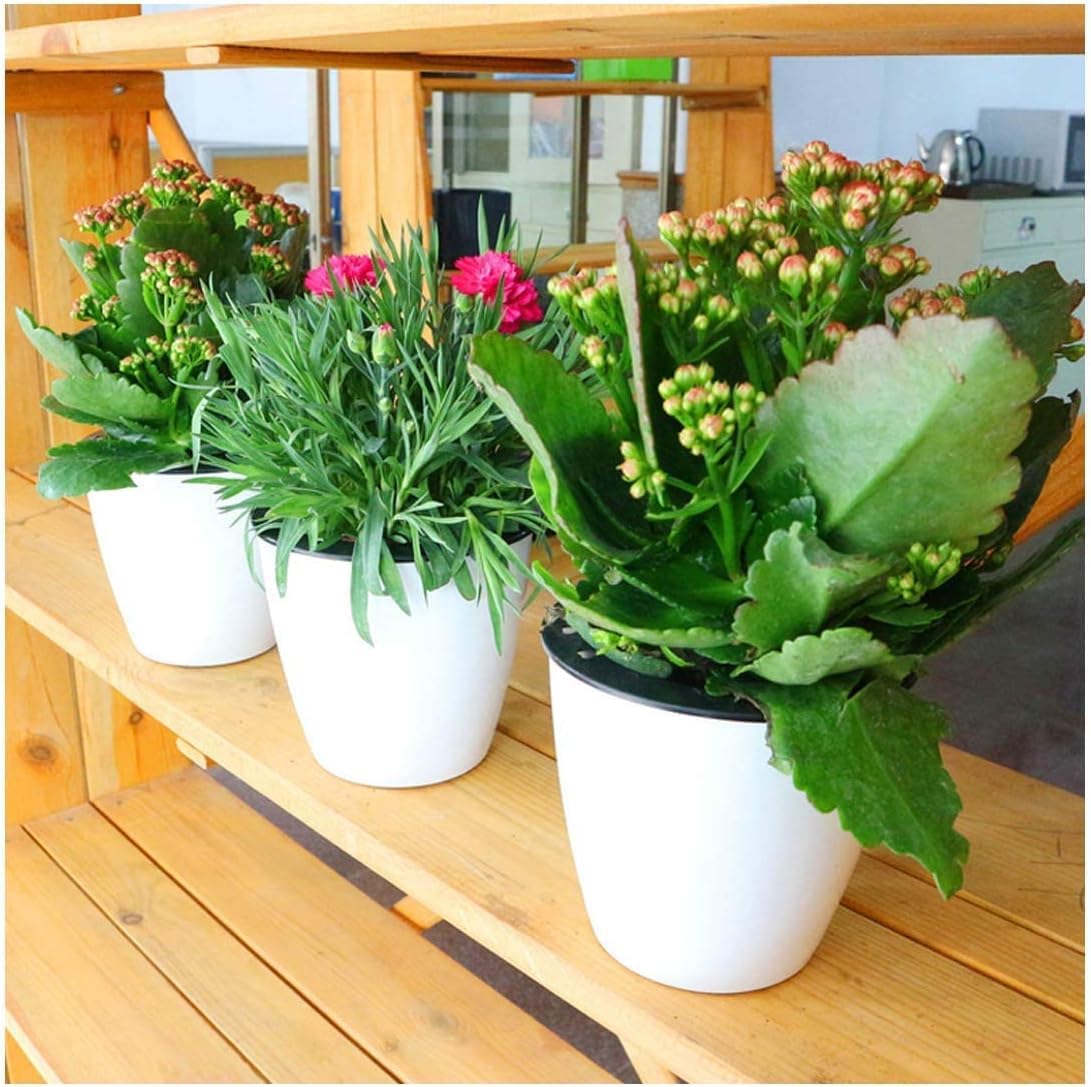 6 Pcs 3.5“ Self Watering Planter White Flower Pot, Flowers Plants, Small Mini Planter Pot, for All Plants, Herbs, African Violets, Succulents