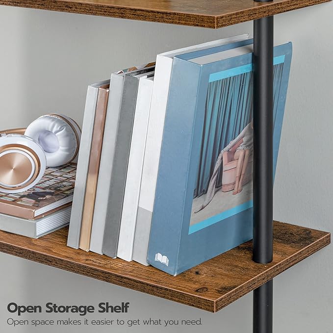 HOOBRO DIY Ladder Shelf, 5-Tier Wooden Wall Mounted Bookshelf, Narrow Bookcase