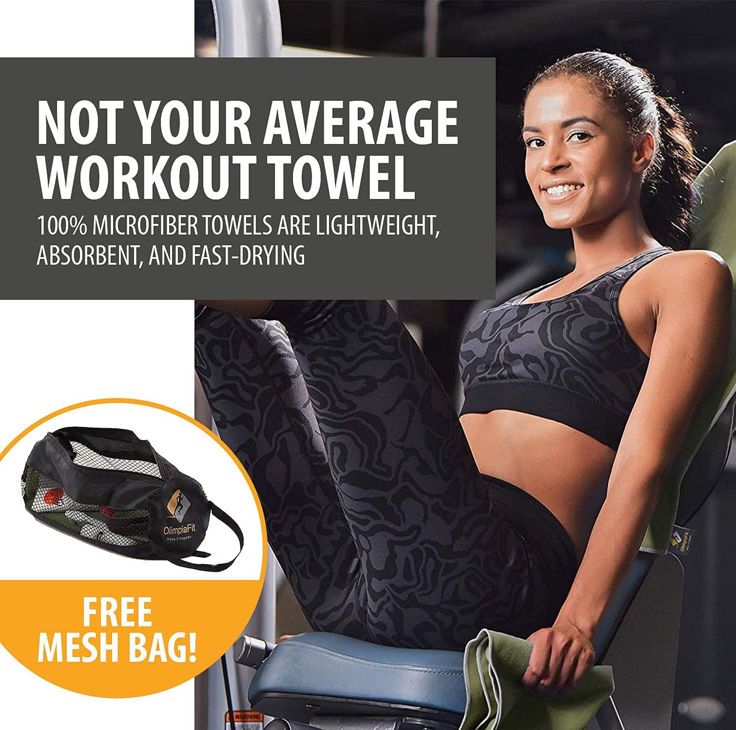 OlimpiaFit Quick Dry Towel - 3 Size Pack of Lightweight Microfiber Travel Towels w/Bag - Fast Drying Towel Set for Camping, Beach, Gym, Backpacking, Sports, Yoga & Swim Use (GREY)