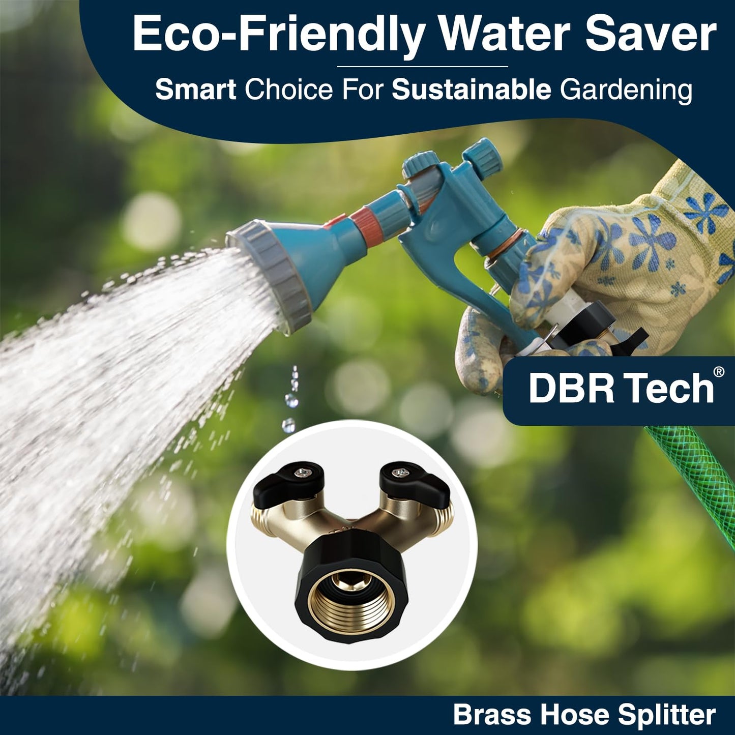DBR Tech® Heavy Duty 2 Way Hose Splitter (Premium Brass for Superior Durability), Wye Garden Hoses Connector for Water Spigot Faucet Bib Tap, Double Shut Off Valve, Y Adapter, Rust-Resistant Finish