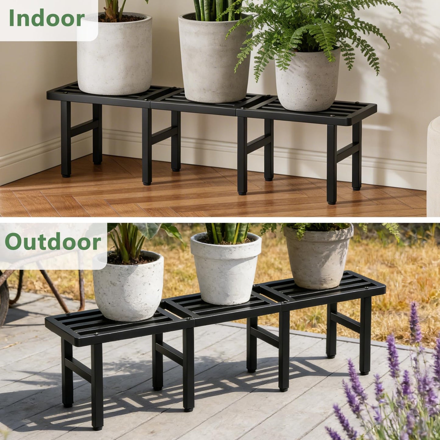 Umi.pzsy Modular Metal Plant Stand, Heavy Duty Expandable Plant Pot Shelf with Anti-Rust Coating, Adjustable Feet & Rounded Corners, Indoor Outdoor Plant Rack for Patio Balcony Living Room, Black