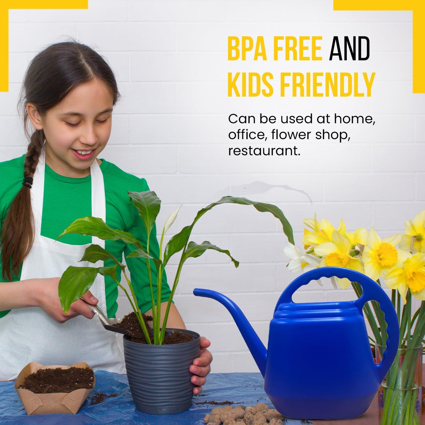 KP KOOL PRODUCTS One Gallon Blue Watering Can β Durable Plastic Indoor & Outdoor Plant Waterer β Lightweight Garden Tool with Easy Pour Spout β Ideal for Flowers, Herbs, Lawns & Houseplants β 1 Pack