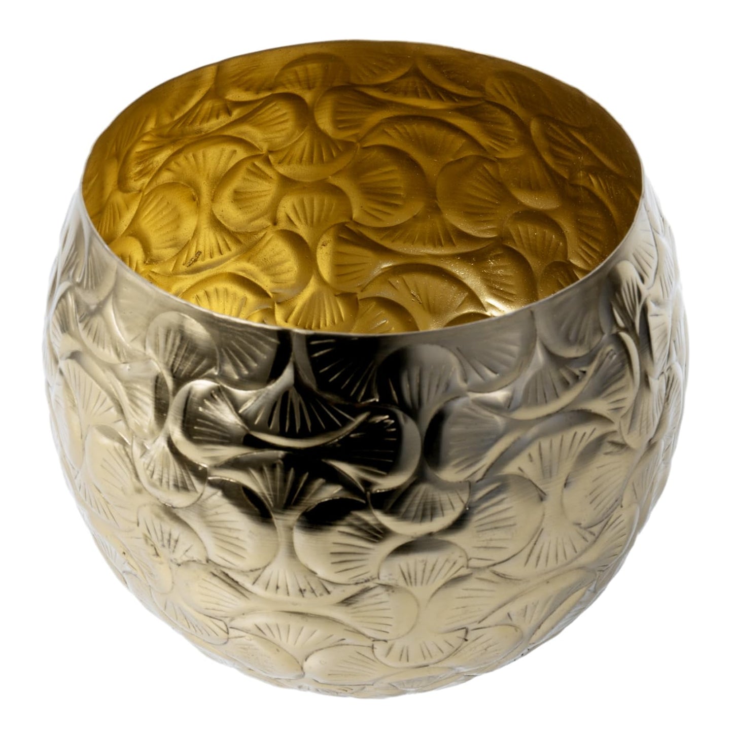 MyGift 5.5 inch Vintage Style Brass Tone Metal Embossed Ginkgo Leaf Design Planter Pot Bowl for Indoor Plants - Handcrafted in India