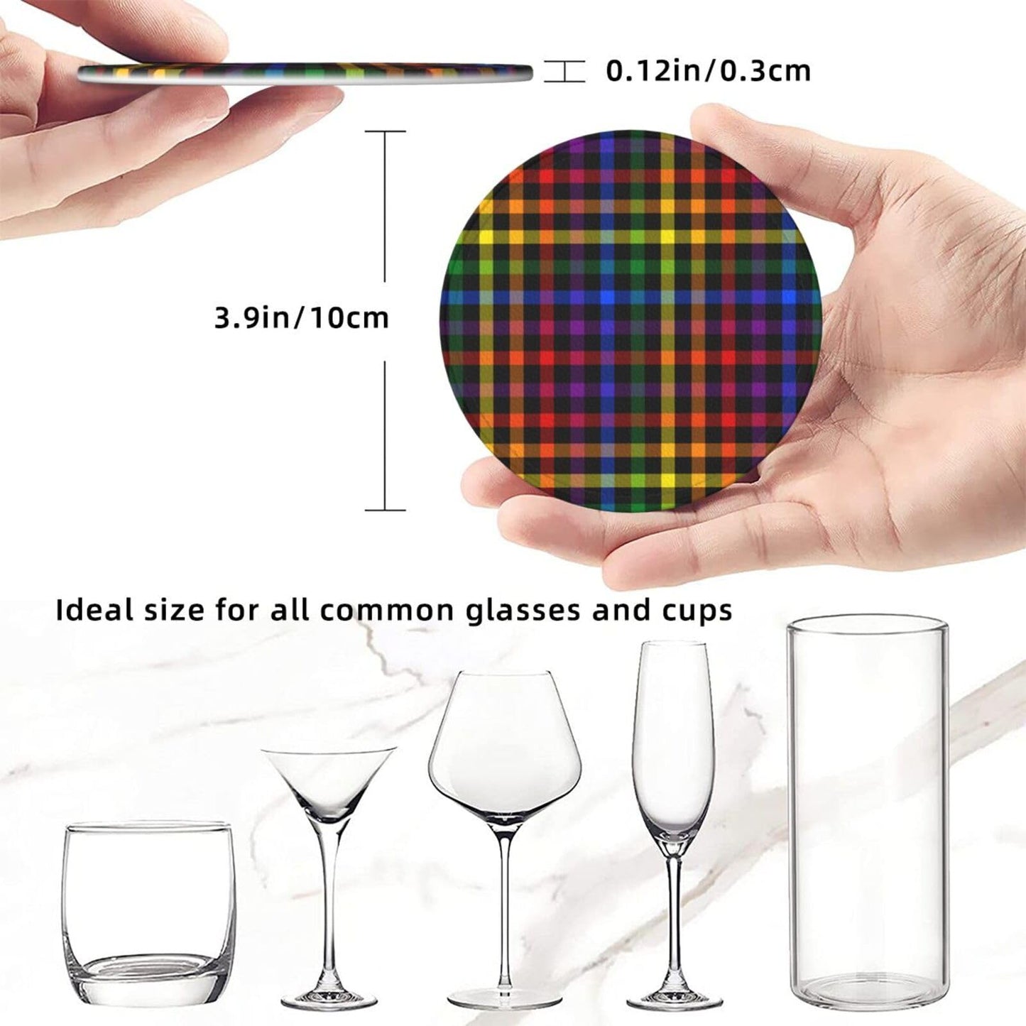 6 Pcs LGBT Gay Pride Coasters with Holder Rainbow Round Coasters Drink for Kitchen Dining Home Table Decor