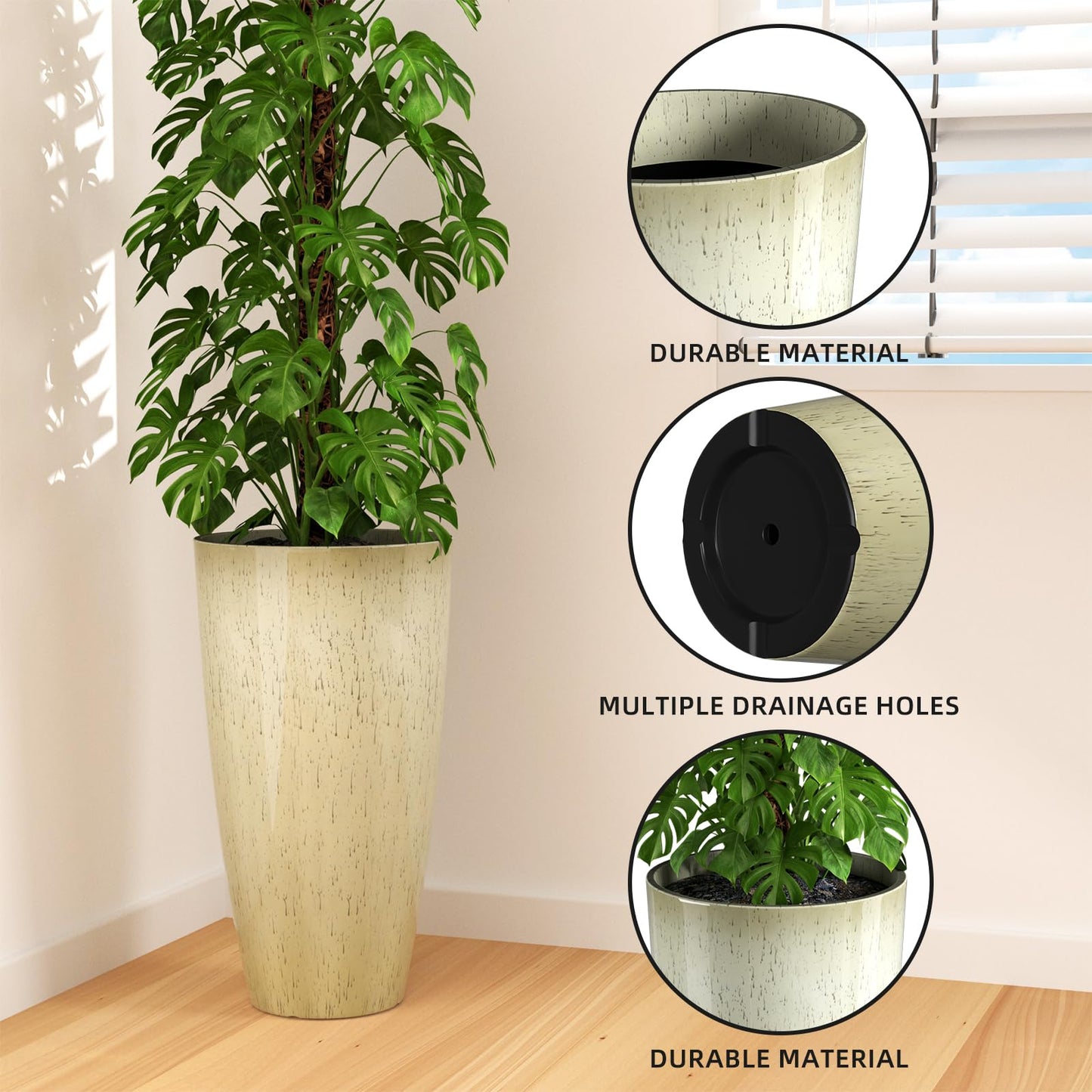 QCQHDU 21 inch Tall Planters for Outdoor & Indoor Plants, 2 Pack Sturdy Plant-Flower-Tree Pots for Front Porch Patio Deck Living Room Decor