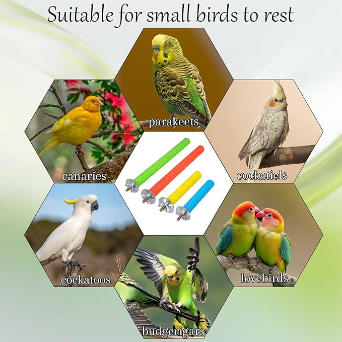 4 Pcs Bird Perch Stand Toy, Random Colorful Wood Parrot Bird Perch Stand Paw Grinding Stick, Birds Cage Accessories for Budgies, Parakeet, Cockatiel, Lorikeet, Conure