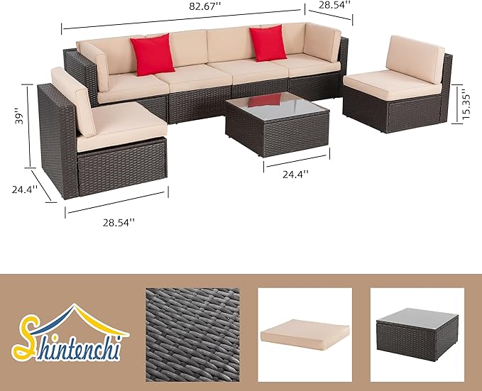 Shintenchi 7 Pieces Patio Furniture Sets Outdoor All-Weather Sectional Patio