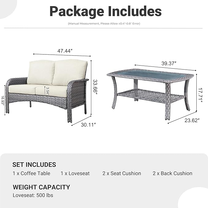 ovios 2-Piece Patio Furniture Set, Outdoor Wicker Sofa